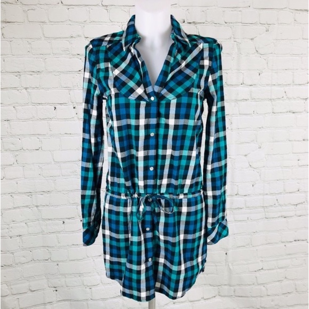 Puma - Blue Plaid Long Sleeve Shirt Dress